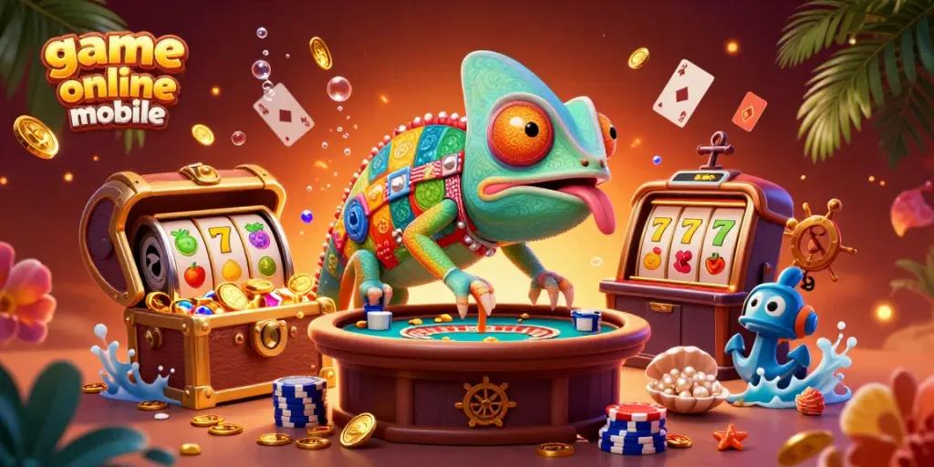Menangkan permainan online mobile dengan chameleon pemilik kasino dan banyak elemen permainan yang mewah.