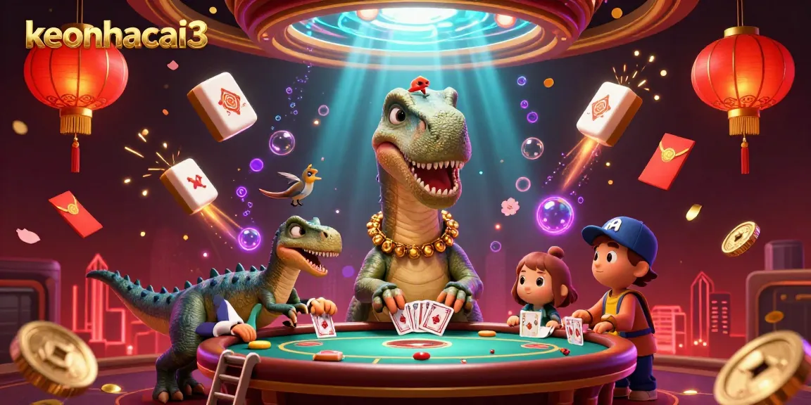Engage with keonhacai3 in a vibrant 3D illustration showcasing the excitement of casino gaming.