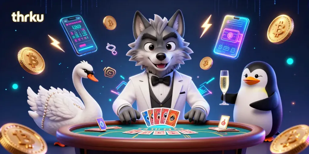Experience thrilling baccarat action with thrku's vibrant 3D casino featuring captivating characters and crypto elements.