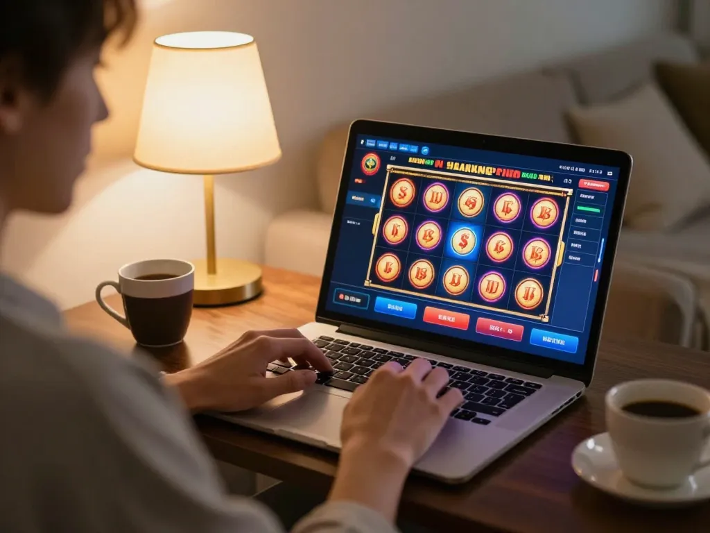 Play casino games with Planet88 on your laptop in a cozy home setting.
