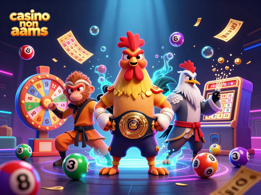 Scopri le emozioni del gioco nei casinò non AAMS con personaggi vivi e palloni numerati in un'accattivante illustrazione 3D.