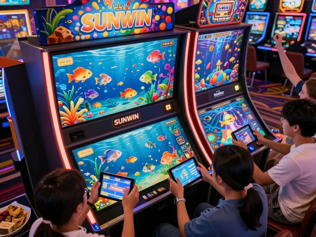 SUNWIN bắn cá gameplay showcasing vibrant graphics and player excitement during online gaming session.