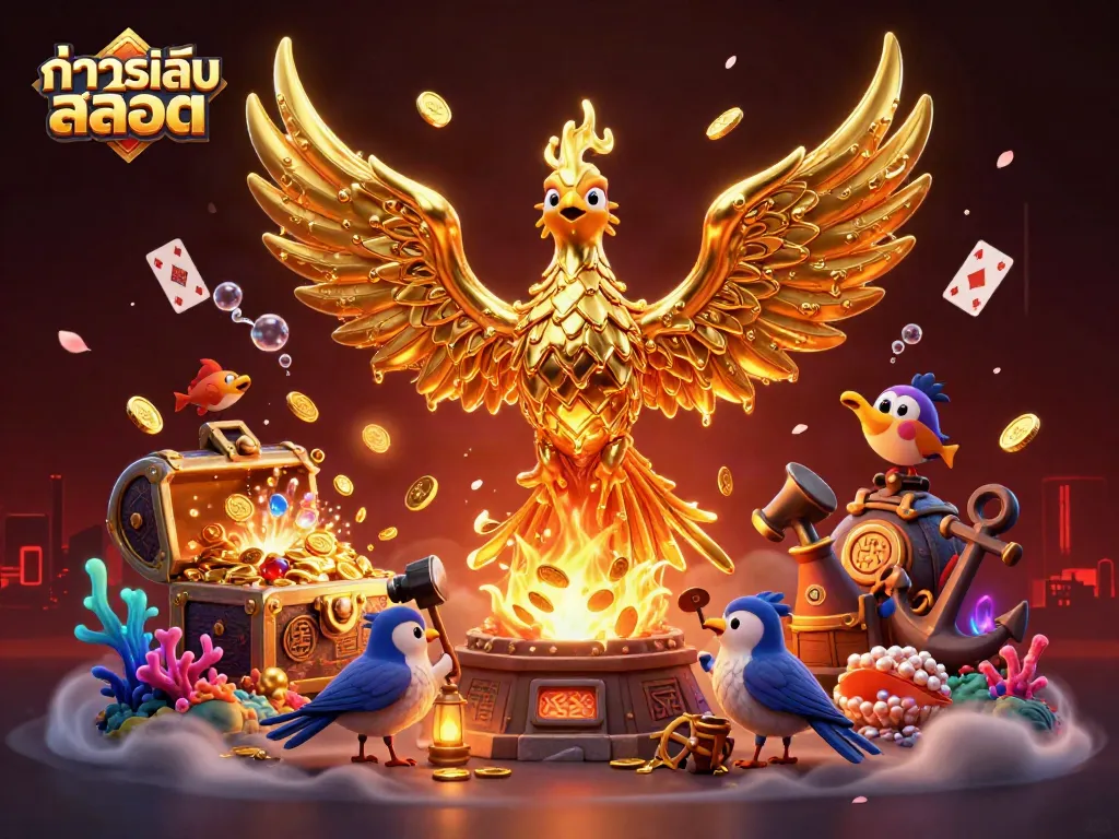 สัมผัสประสบการณ์ ทดลองเล่นสล็อต ด้วยภาพสีสันสดใสของฟีนิกซ์ทองคำในโลกคาสิโนออนไลน์