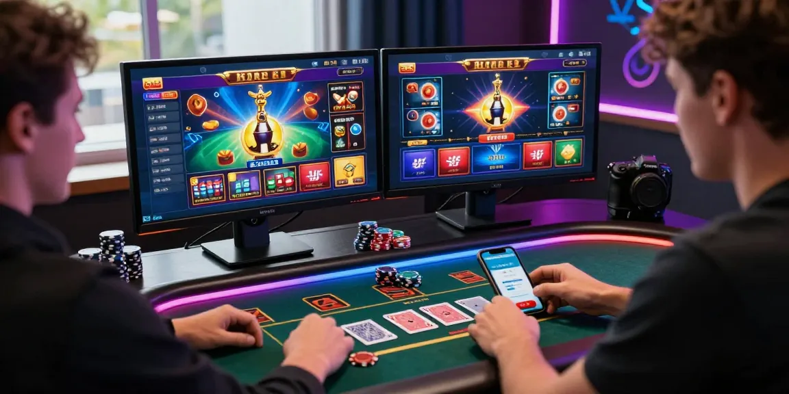 Experience the excitement of a credit card casino with vibrant gaming screens, lively decor, and enthusiastic players.
