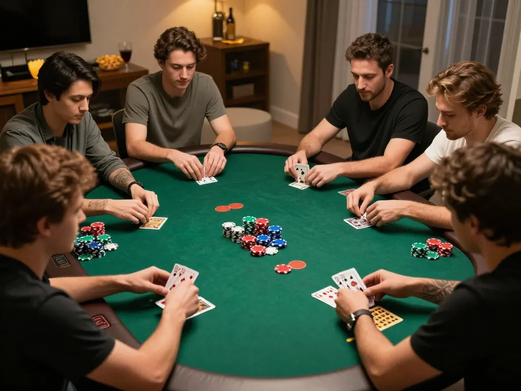 Players enjoying an intense poker game night featuring PH365 on the table, capturing the social thrill of home gaming.