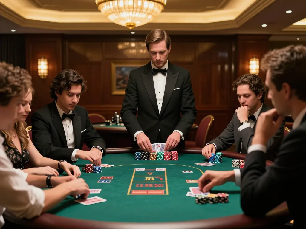 LUCKYWIN players strategizing at a vibrant poker table, enjoying a thrilling casino atmosphere.