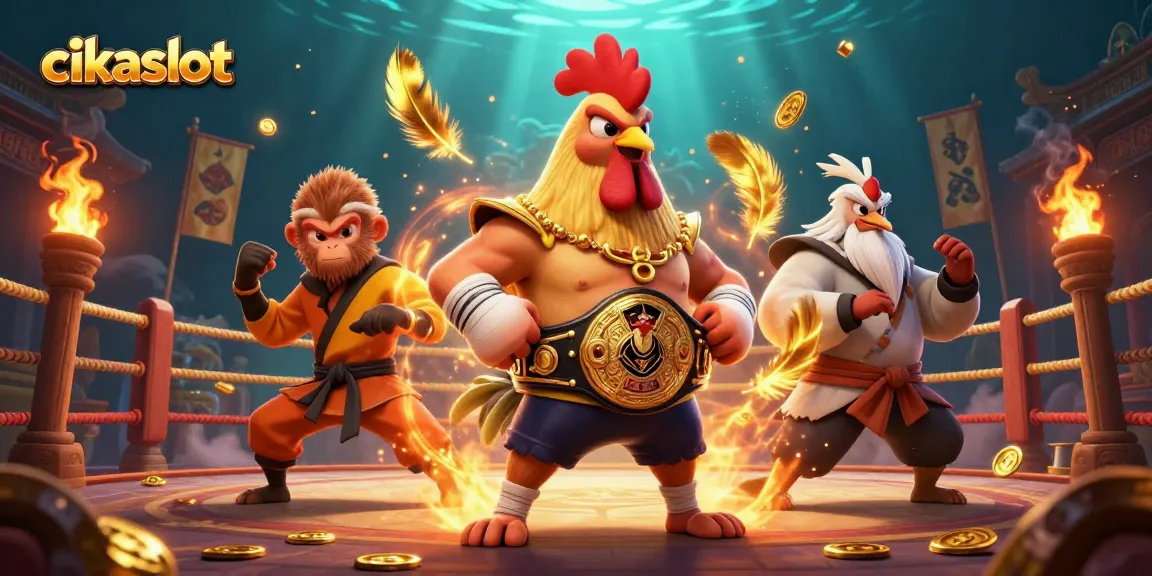 Engage in thrilling gambling with cikaslot's vibrant characters against a dynamic casino backdrop.