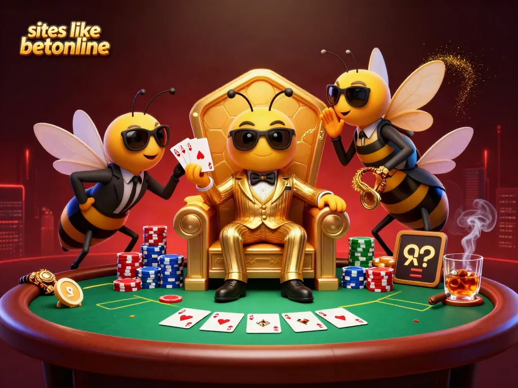 Engage with the vibrant scene showcasing sites like betonline featuring a bumblebee mob boss and poker action.