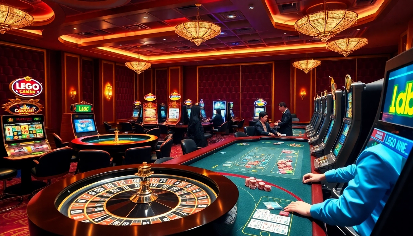 LEGO138 players engaging in thrilling slot gameplay with vibrant casino visuals.