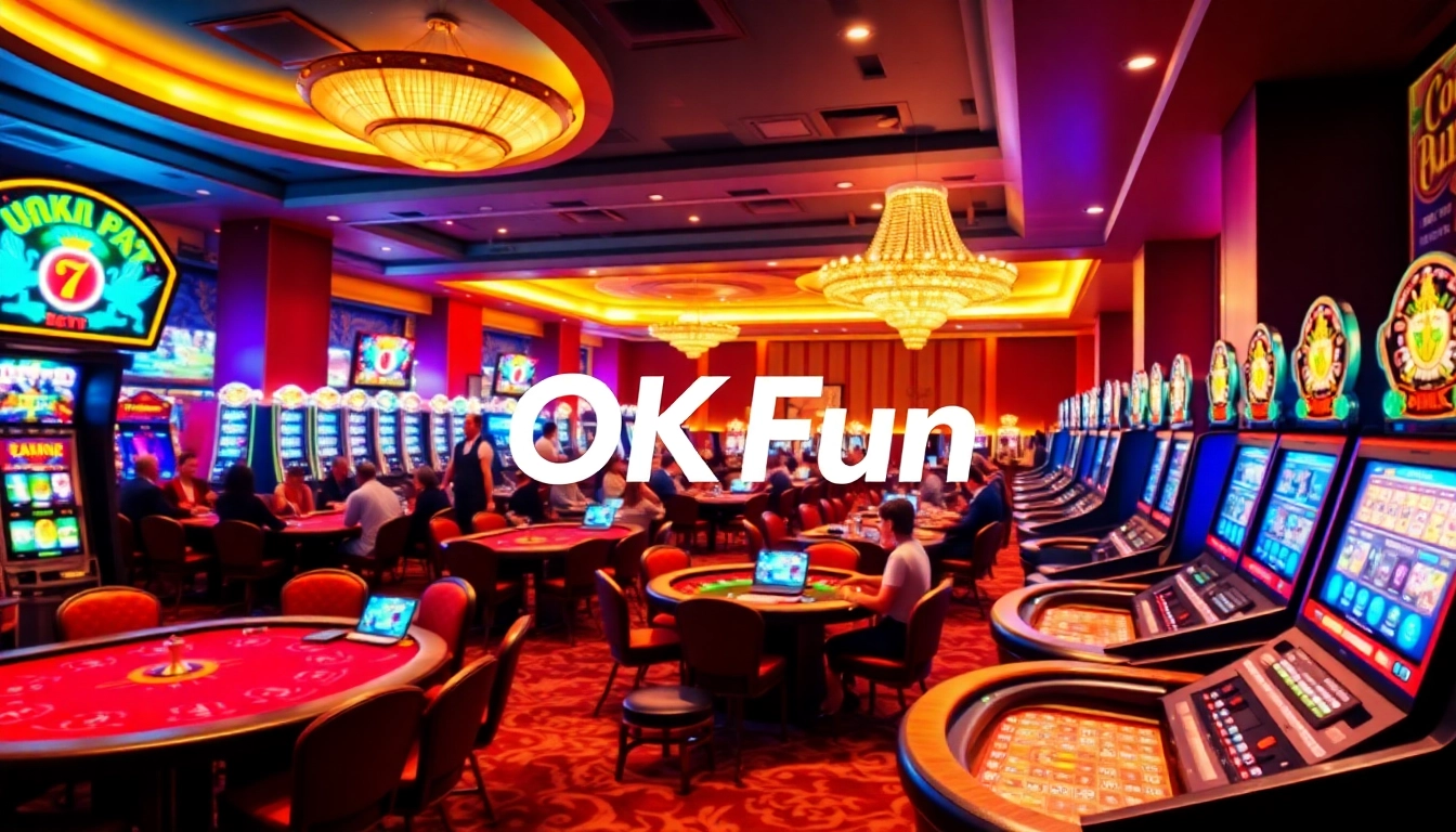 Engage in thrilling games at OK Fun casino with vibrant tables and exciting slot machines.