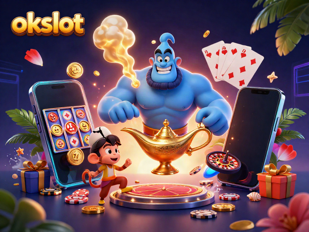 เล่นเกมสล็อตออนไลน์ได้ที่ okslot ด้วยภาพวาด 3D ของยักษ์และการ์ตูน