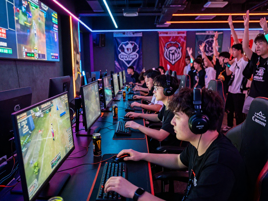 Kompetisi esports di https://bos88ap.com/ dengan pengunjung antusias dan pemain fokus