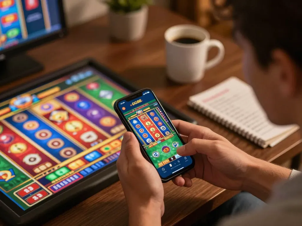 Engage with GG88 mobile app while playing exhilarating online slots in a cozy setting.