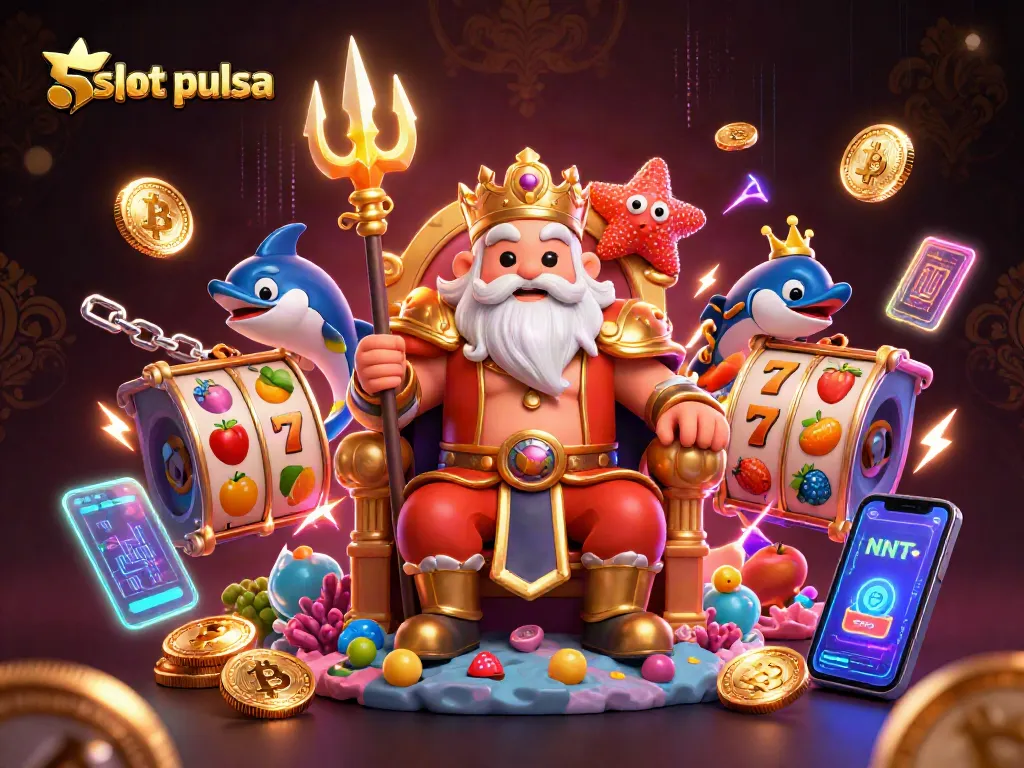 Play slot pulsa and win big in this vibrant underwater-themed casino illustration.