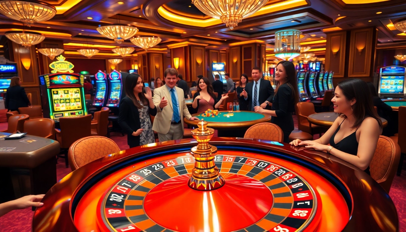 Engaging gamblers with insights into Giải mã giấc mơ amidst a lively casino atmosphere.