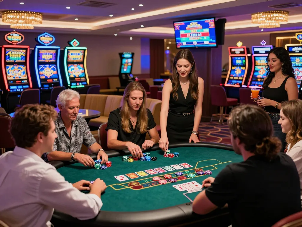 Exciting gaming atmosphere at 789win casino with lively players and vibrant ambiance.
