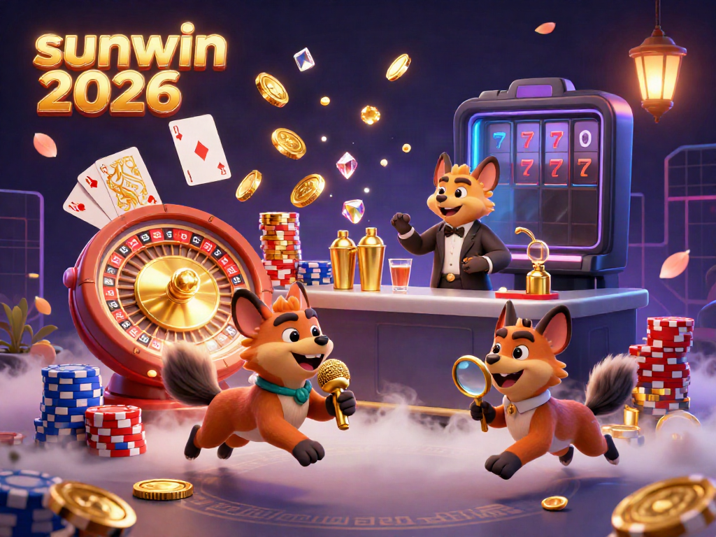 Experience vibrant casino excitement at sunwin 2026 with lively hyenas, golden coins, and sparkling gems.