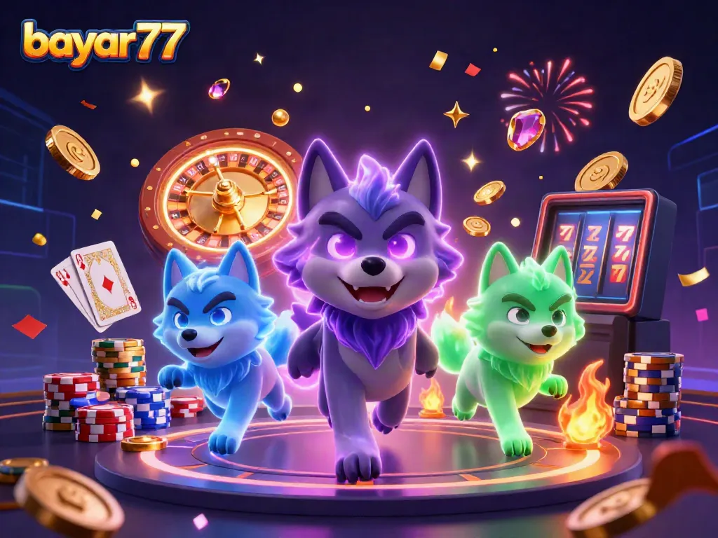 Experience the thrill of bayar77 with ghostly wolves, vibrant casino elements, and dynamic gameplay.