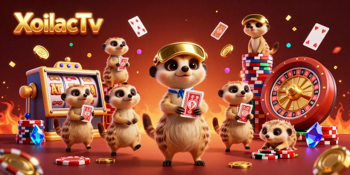 XoilacTv's lively casino scene showcasing meerkats engaging in thrilling games amidst a dazzling display of animations.