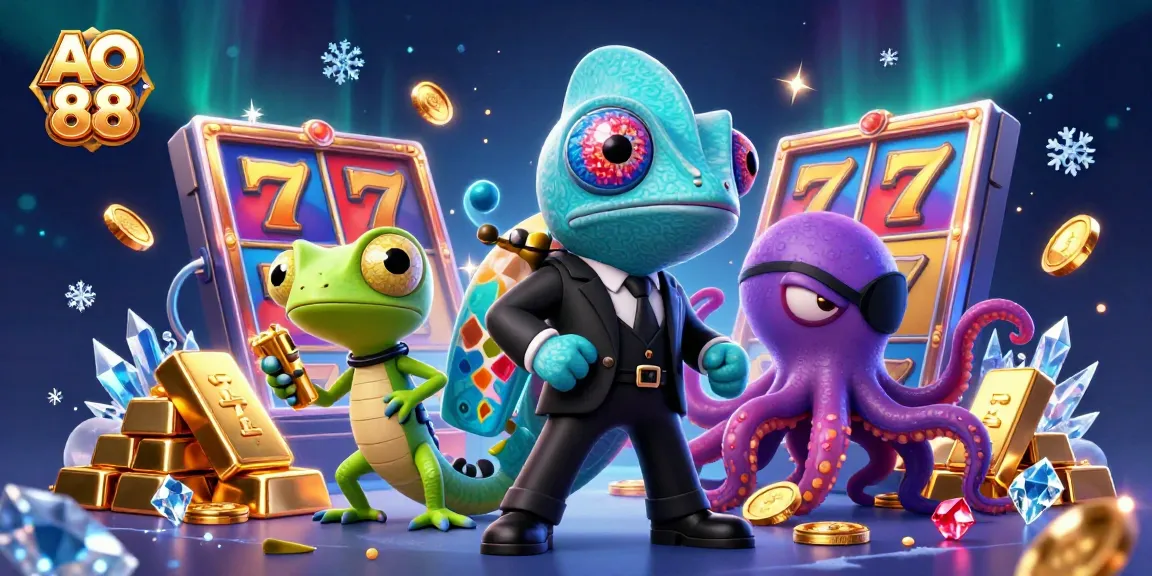Engage in thrilling gameplay at AO 88 with a chameleon agent and golden slot elements.