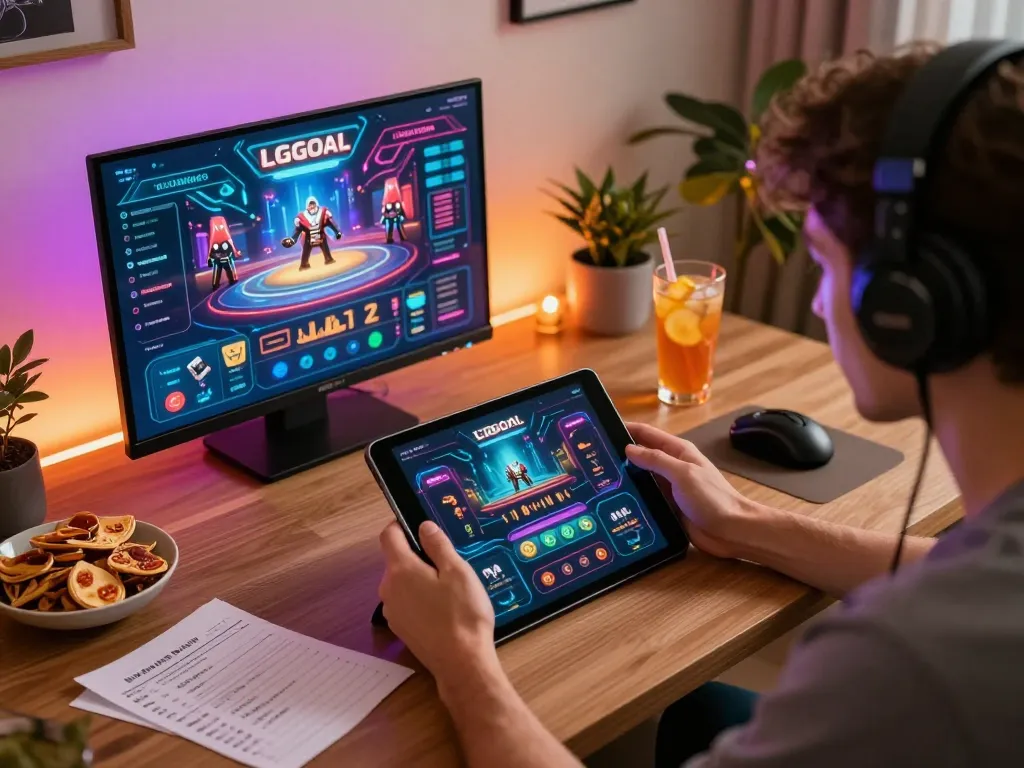 Engaging with the LGOGOAL app during an intense online gaming session on a tablet.