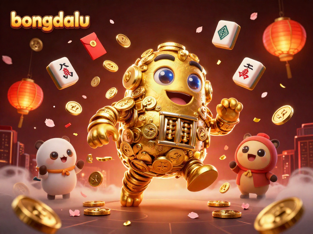 Bongdalu showcases a vibrant casino scene with a golden golem, symbolizing gaming excitement.