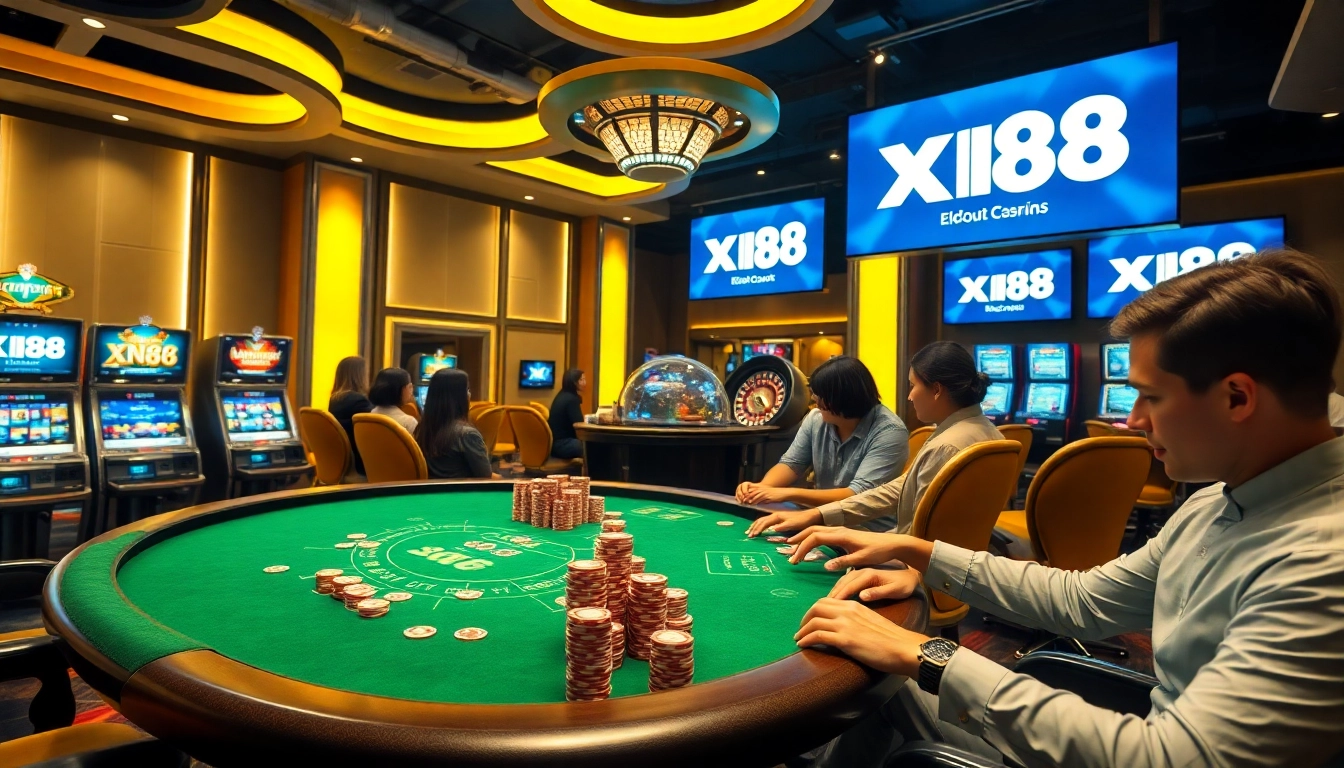Engaged players enjoying the thrilling XN88 casino experience with poker and slot games.