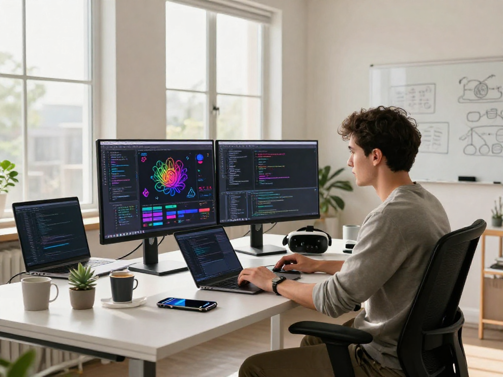 AI development workspace showcasing spicy AI application with vibrant data visuals and innovative software tools.
