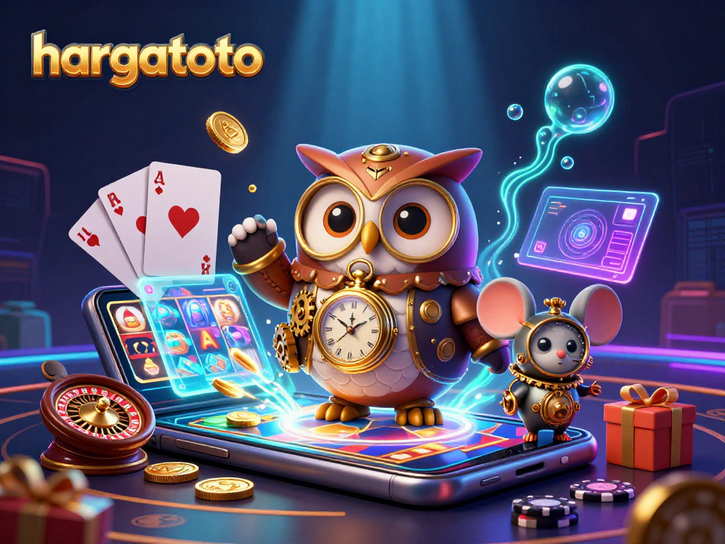 Experience thrilling wins at hargatoto with a dynamic 3D casino scene featuring vibrant slot games.