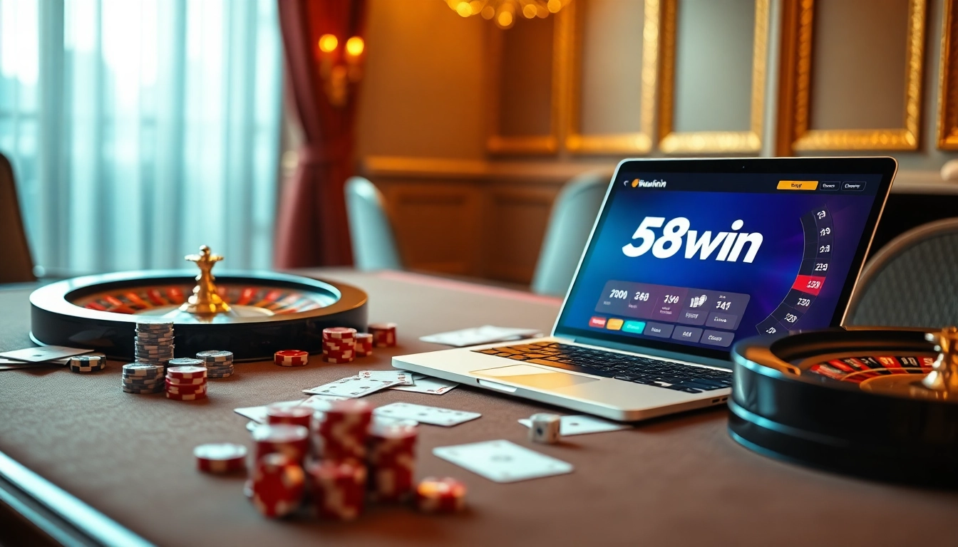 Experience high-stakes gambling with 58win's stylish online casino interface and vibrant table elements.