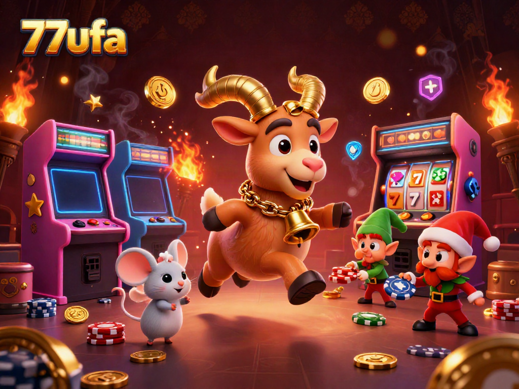 Engage with the vibrant world of 77ufa, where festive characters bring casino gaming to life.