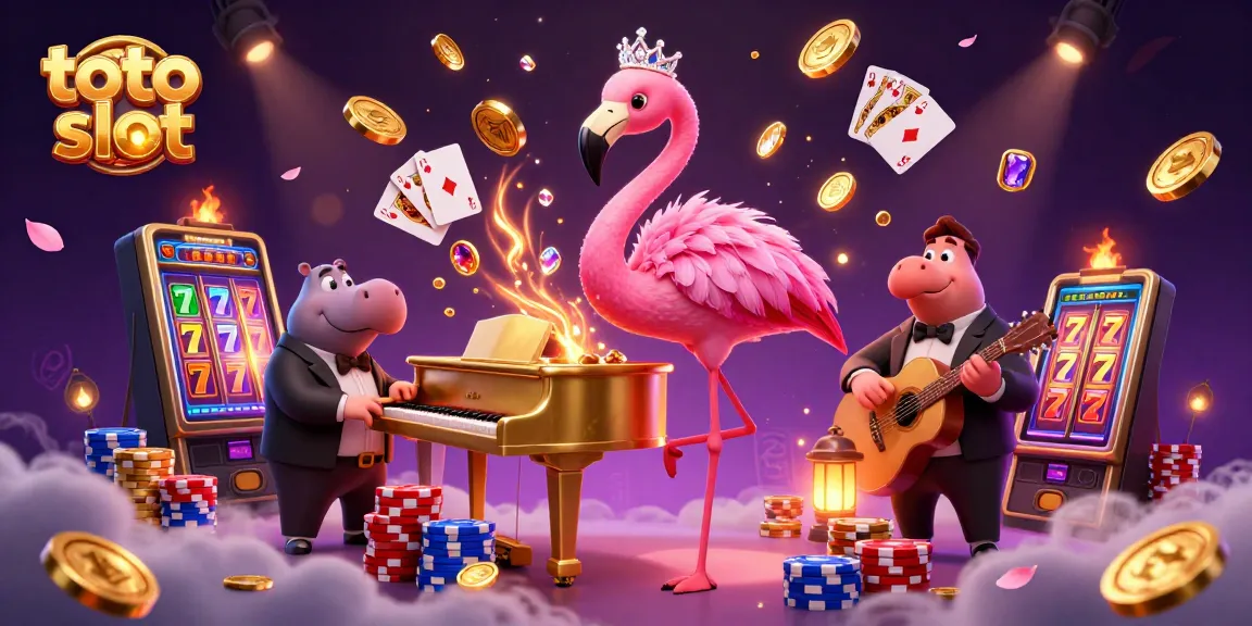 Experience thrilling wins with toto slot as characters celebrate at a dynamic casino scene.