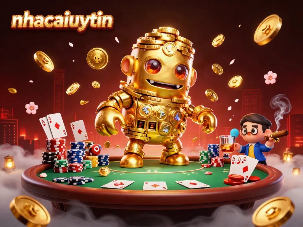 Experience the excitement of nhacaiuytin with this vibrant poker scene featuring a golden golem.