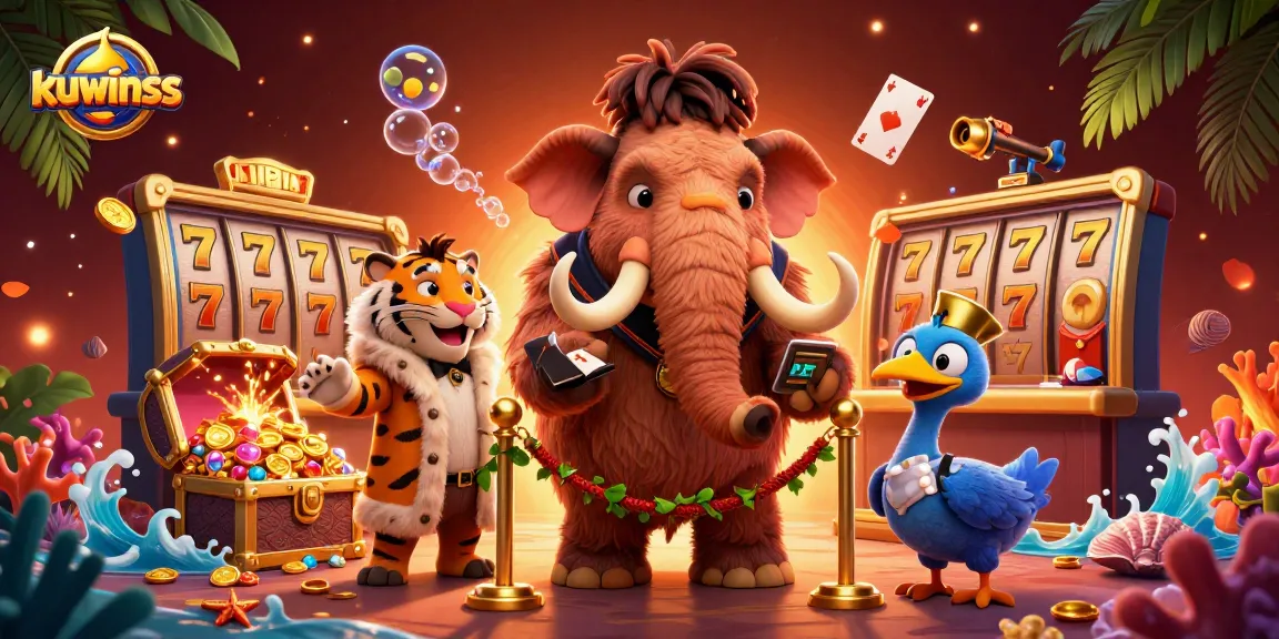 Join kuwinss for a vibrant casino experience with a woolly mammoth checking IDs at the door.