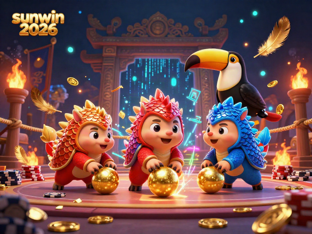 Experience sunwin 2026 with rival pangolins competing over golden chips in an exciting casino scene.