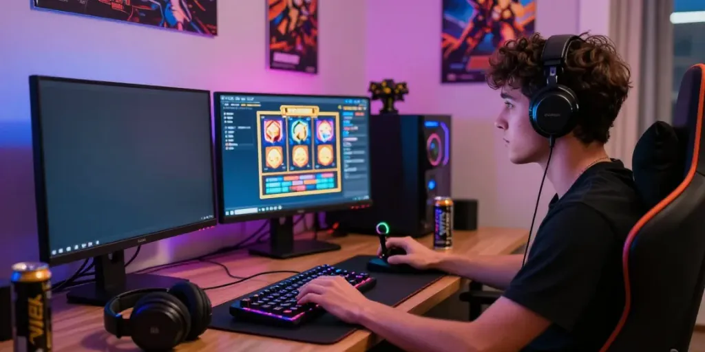 Engaging online gaming setup showcasing akunjp slot games, vibrant colors, and cozy atmosphere.