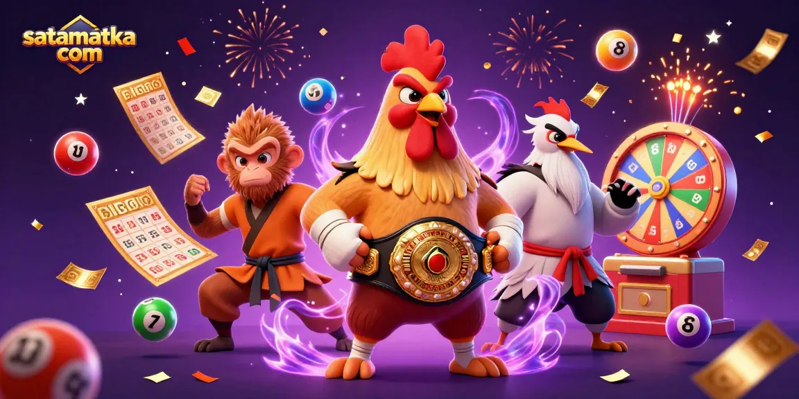 Engage with satamataka com through an exciting lottery scene featuring dynamic characters and colorful game elements.
