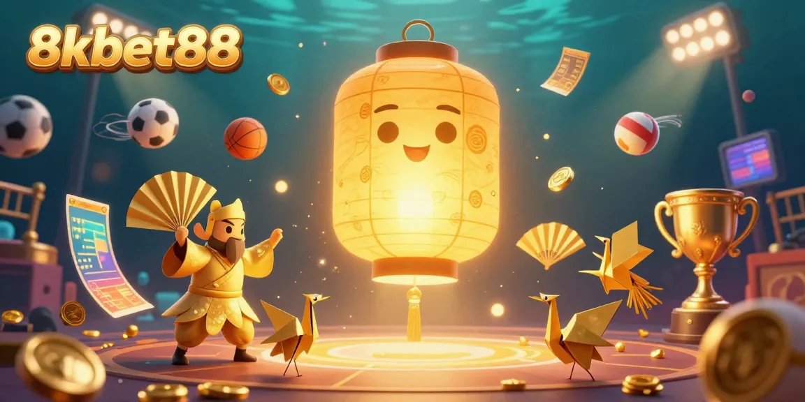 Experience the excitement of sports betting with the vibrant 8xbet88 casino scene featuring golden lanterns and dynamic sports elements.