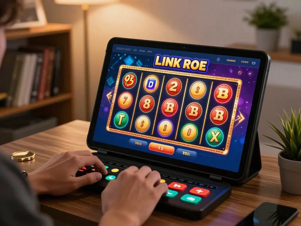 Engaging with Link Slot games on a tablet showcasing colorful jackpot reels