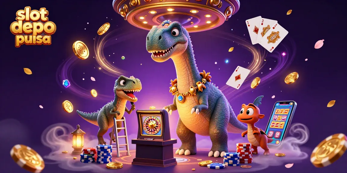 Permainan slot depo pulsa di kasino, dengan karakter hewan kartun dan koin emas yang bertebaran.