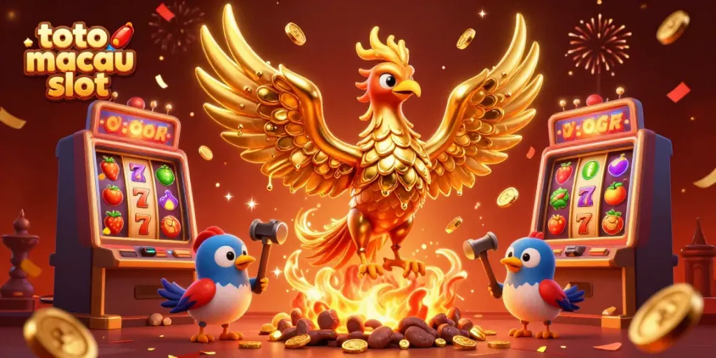 Memenangkan jackpot di toto macau slot dengan simbol slot menakjubkan dan karakter phoenix yang mengesankan.