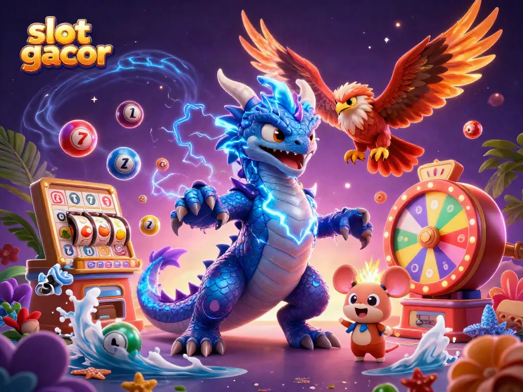 Experience thrilling slot gacor action with dynamic characters and colorful game elements illustrated in a vibrant scene.