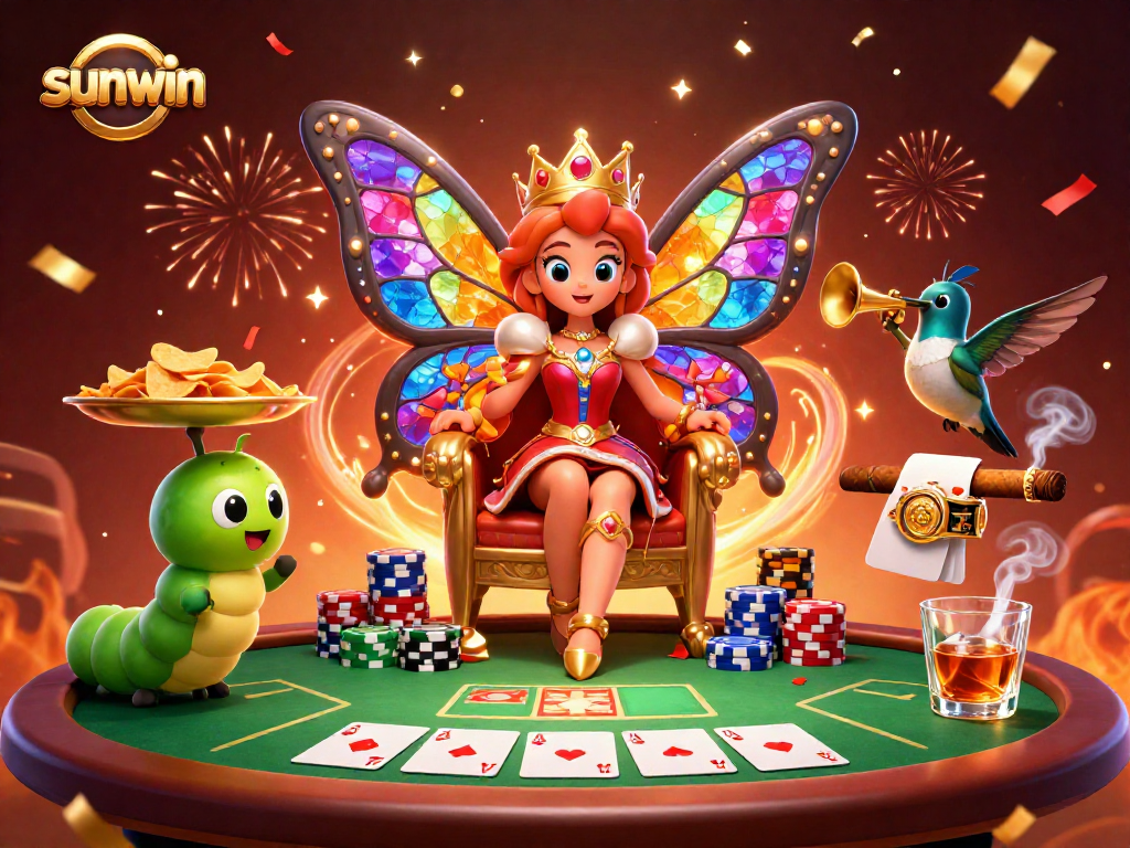 Experience the excitement of sunwin as colorful characters engage in a lively poker scene.