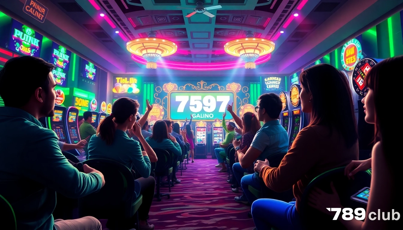 Exciting gaming scene at 789club featuring colorful casino games and enthusiastic players.