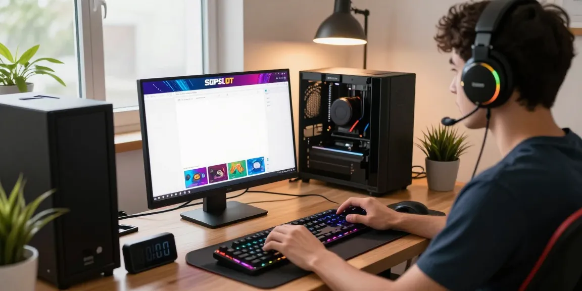 Player immersed in SGPSLOT link login experience in a cozy home office.