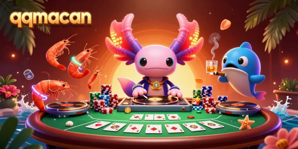 Experience thrilling gambling action with qqmacan's vibrant 3D casino scene featuring dynamic characters.