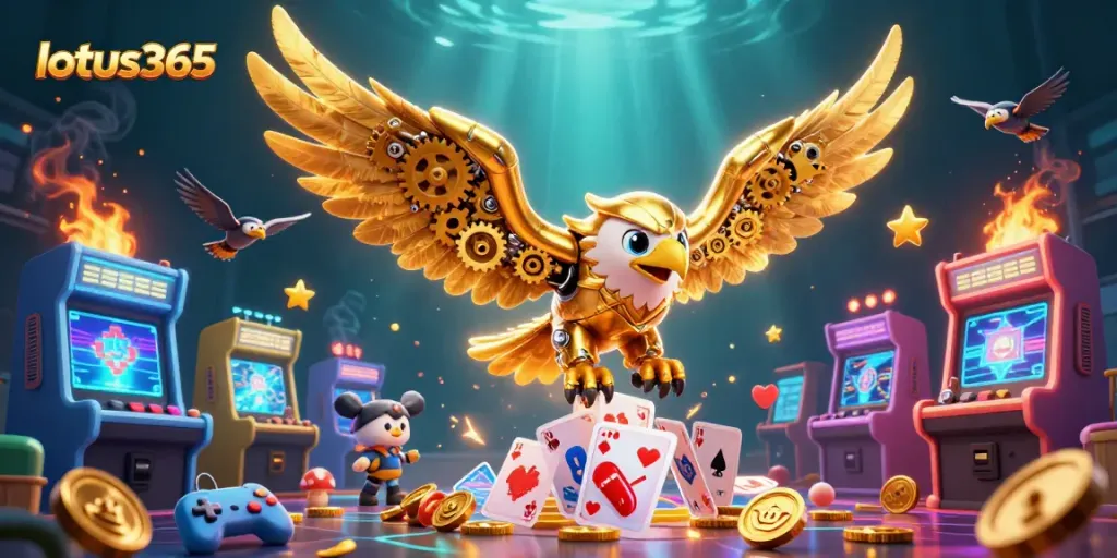 Engage with lotus365 sports betting as a cybernetic eagle dives into holographic cards