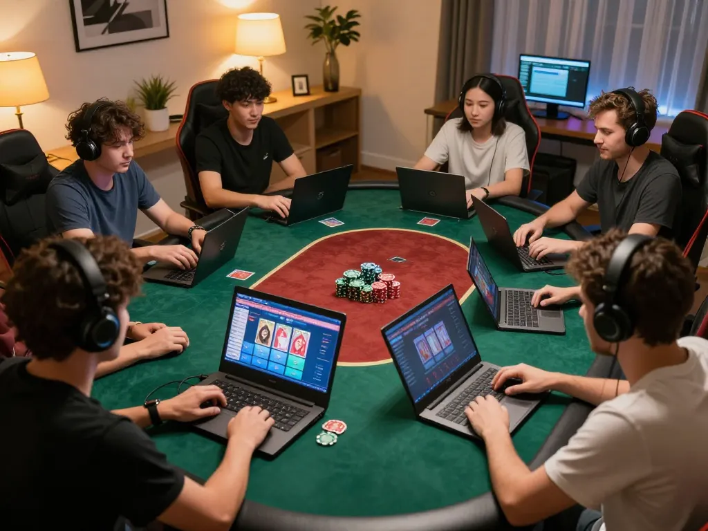 FB88 online poker players engaging in strategic gameplay during a home game night