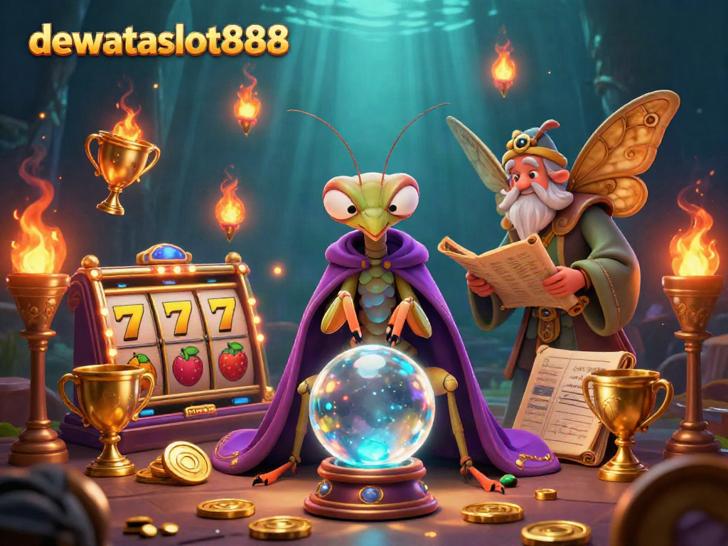 Menangkan permainan di dewataslot888 dengan ilustrasi slot modern dan karakter sihir.