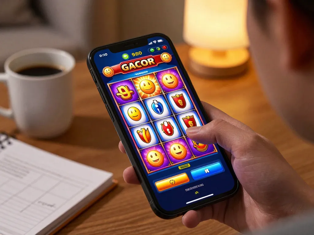 Exciting gameplay at Slot Gacor on mobile, user engaging in colorful winnings.